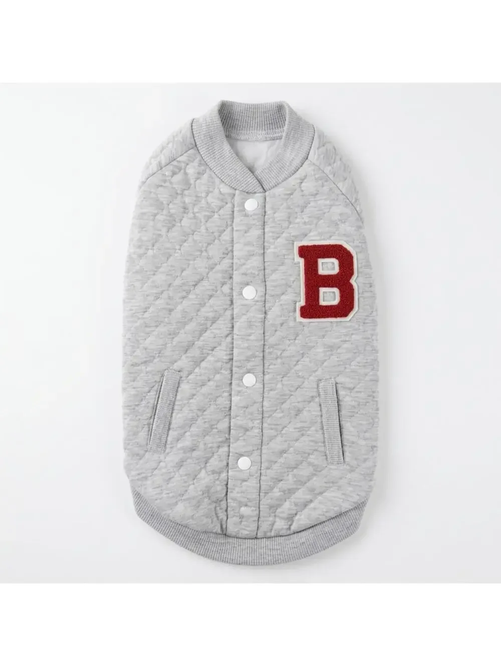 Gray Quilted Dog Jacket with Red 'B' Patch, Size 12